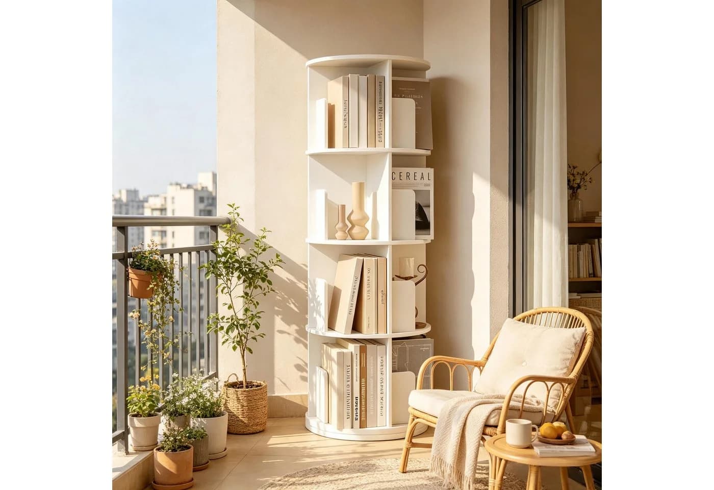 Welltin Rundes drehbares Bücherregal weiß 4 Ebenen - Bild 4
