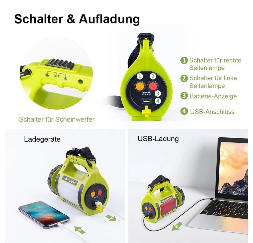 Novostella Taschenlampe LED Campinglampe Handscheinwerfer wiederaufladbare Laterne Tragbar - Bild 3