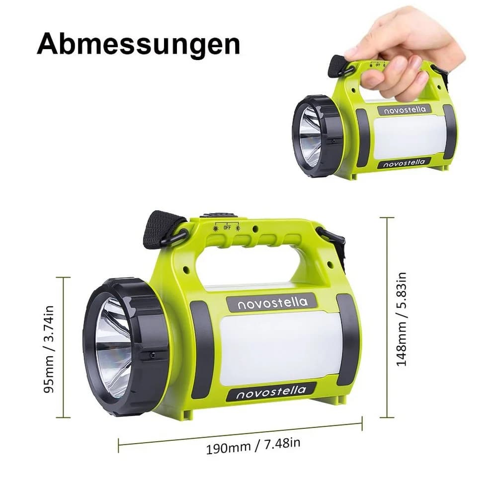 Novostella Taschenlampe LED Campinglampe Handscheinwerfer wiederaufladbare Laterne Tragbar - Bild 5