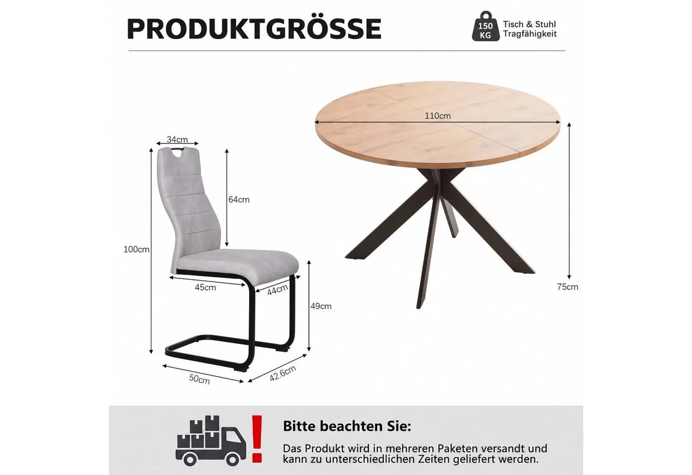 Jiexi Essgruppe Runder Esstisch 110cm mit 4 Hightech Freischwinger Stühlen - Bild 3