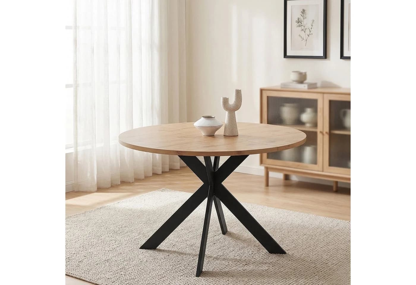 Jiexi Essgruppe Runder Esstisch 110cm mit 4 Hightech Freischwinger Stühlen - Bild 4