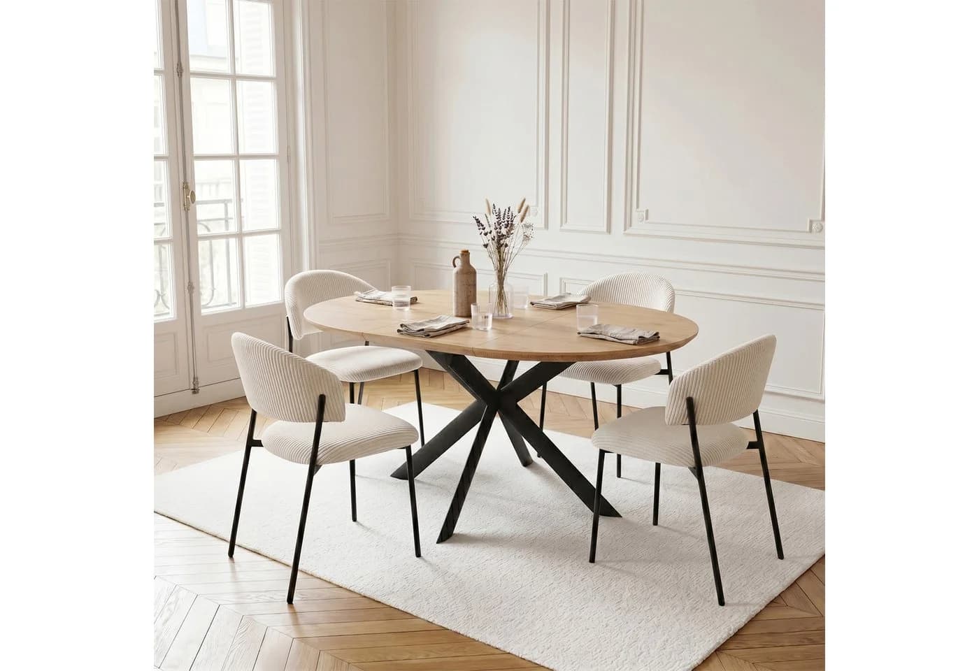 Jiexi Essgruppe mit ausziehbarem Tisch und Cord-Stühlen - Bild 2