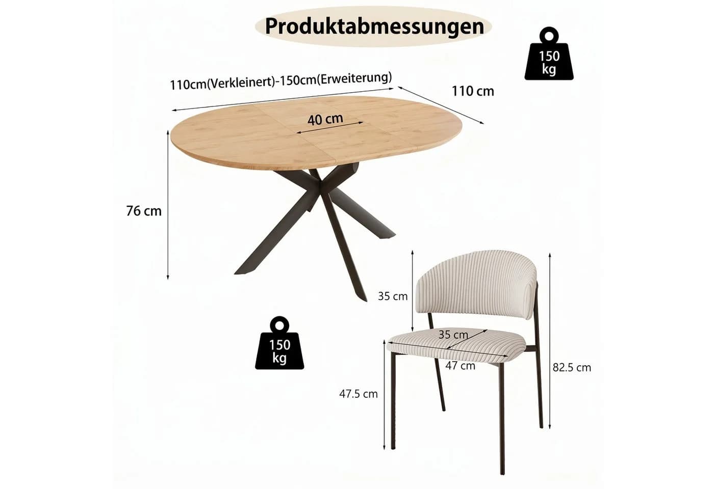 Jiexi Essgruppe mit ausziehbarem Tisch und Cord-Stühlen - Bild 3