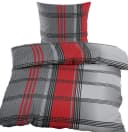 KH-Haushaltshandel Bettwäsche 4-tlg. Seersucker Bettwäsche 135x200 + 80x80 cm Rot/Grau/Schwarz Bild 1