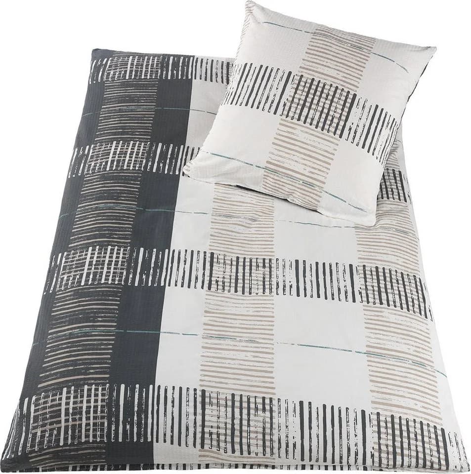 KH-Haushaltshandel Bettwäsche Baumwoll Seersucker 135x200 +80x80 cm Grau/Weiß/Beige - Bild 2