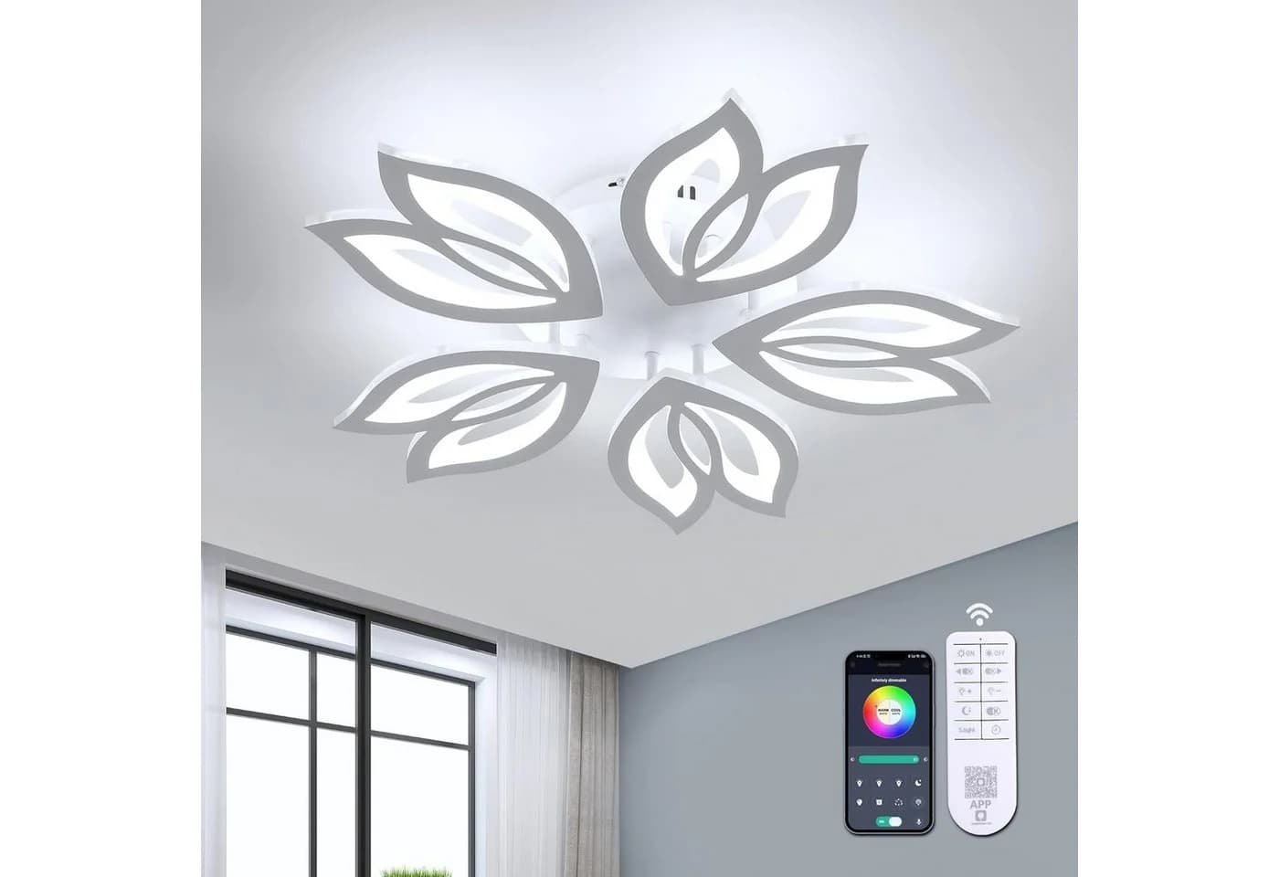 Riserva LED Deckenleuchte Magnolie Design Dimmbar mit Fernbedienung Weiß - Bild 2
