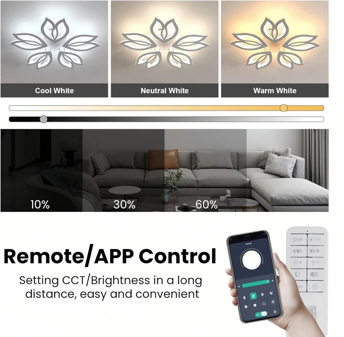 Riserva LED Deckenleuchte Magnolie Design Dimmbar mit Fernbedienung Weiß - Bild 4