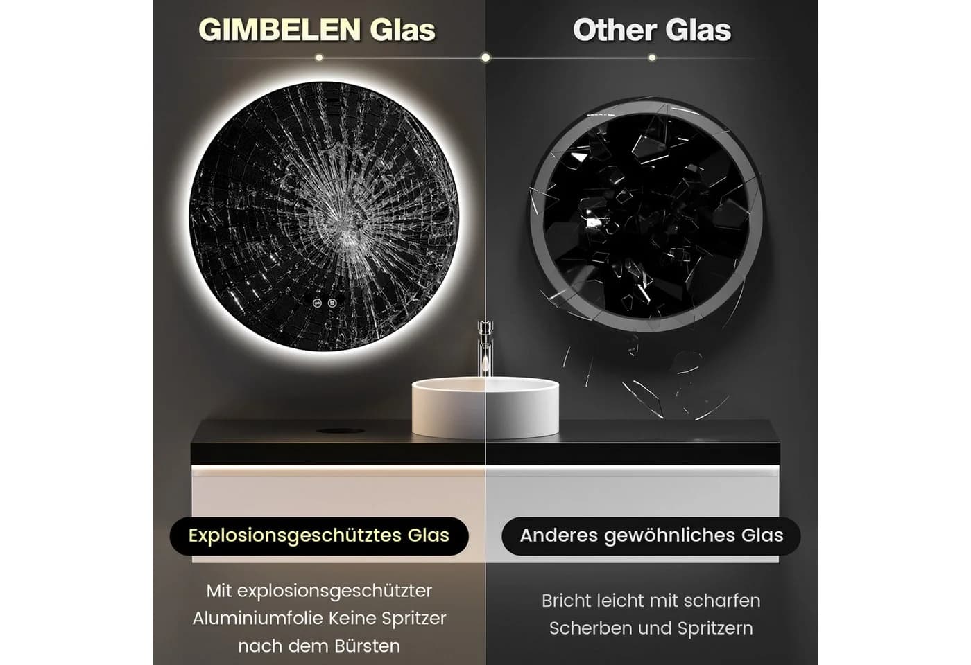 GIMBELEN LED-Badezimmer-Spiegel 50 cm Rund Silber - Bild 4