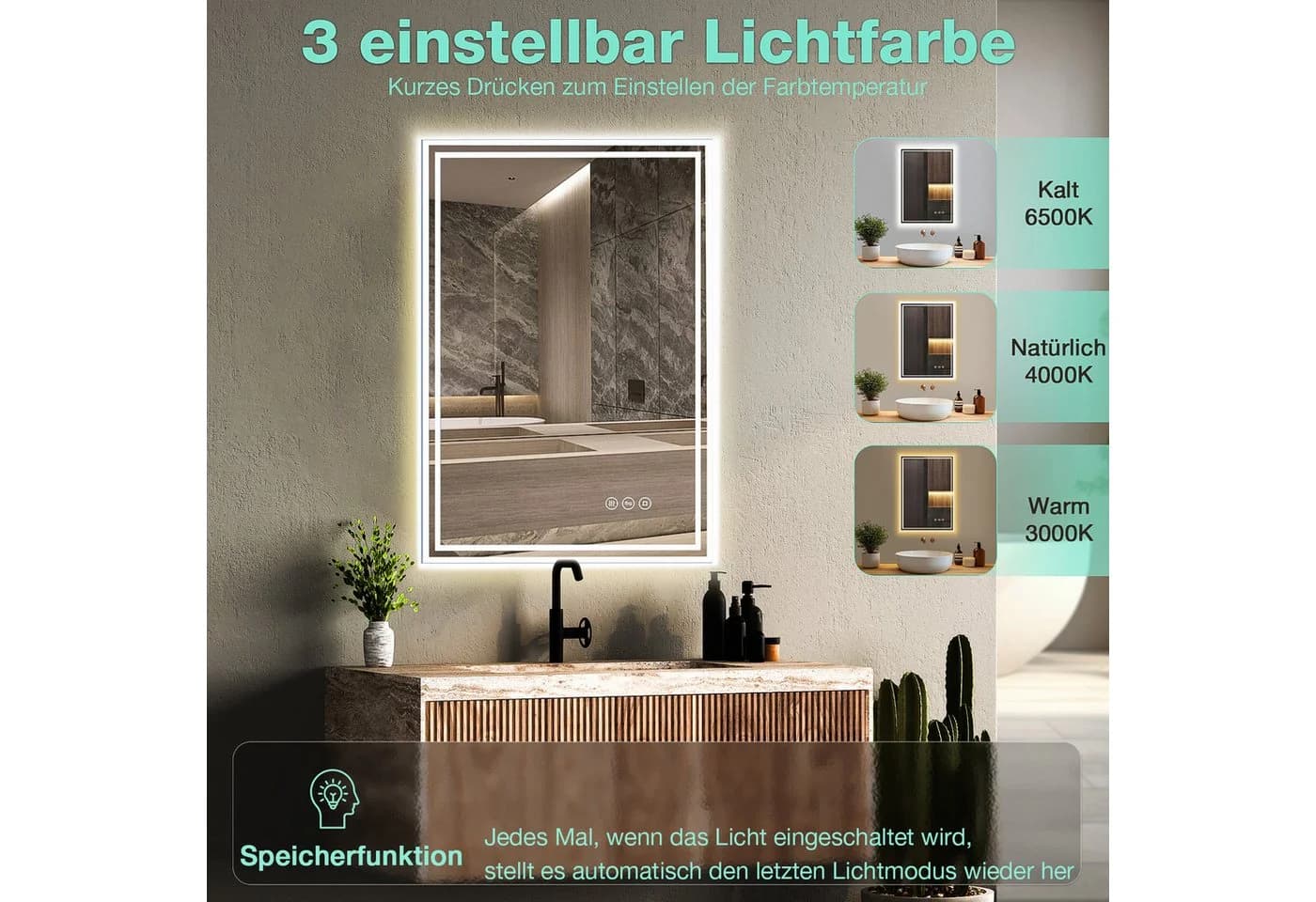 GIMBELEN Badspiegel mit LED-Beleuchtung und Anti-beschlag - Bild 3