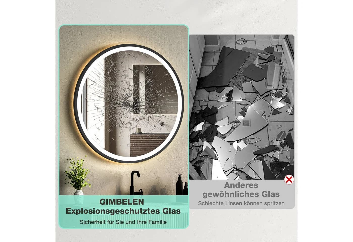 GIMBELEN Badspiegel LED Rund Schwarz 50cm - Bild 4