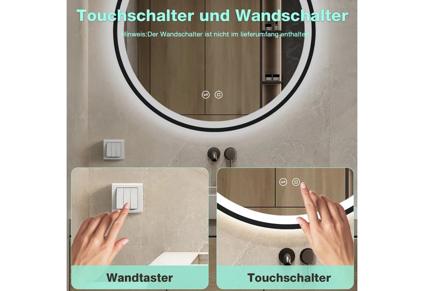 GIMBELEN Badspiegel LED Rund Schwarz 50cm - Bild 5