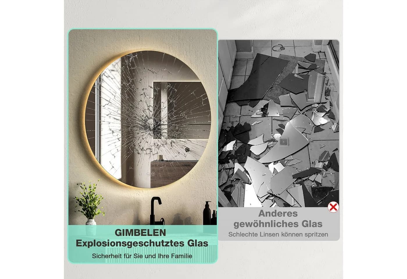 GIMBELEN Badspiegel Dimmbar Kaltweiß Beleuchtung Touch-Schalter - Bild 3