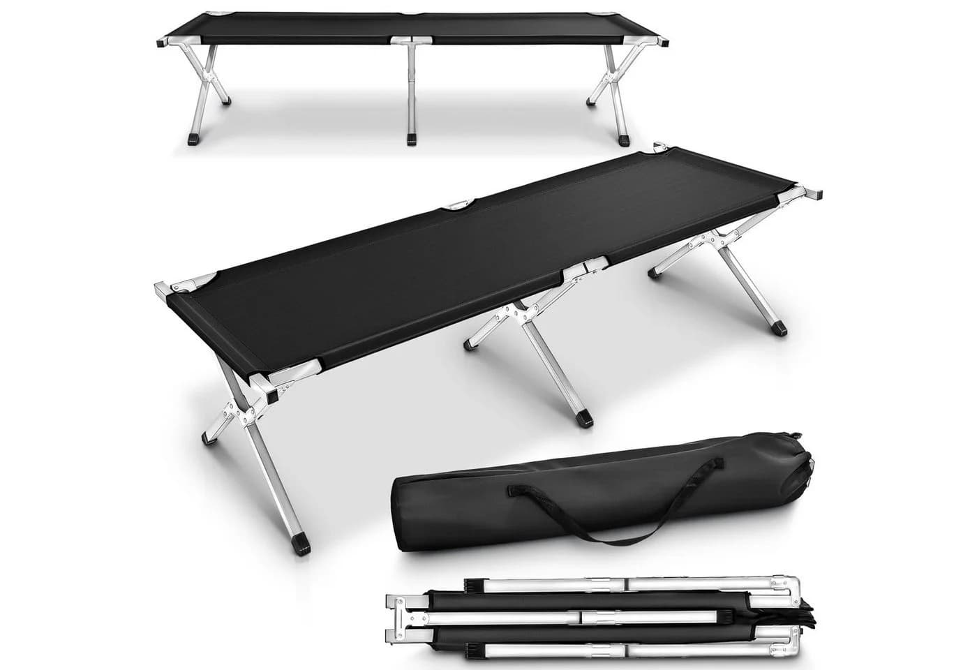 TRESKO Feldbett Klappbett Campingbett Schwarz Metall - Bild 2