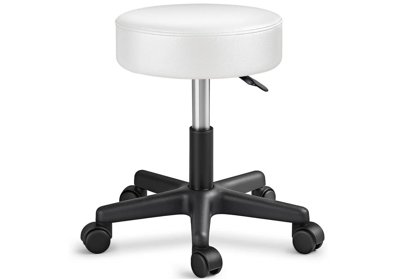 TRESKO Drehhocker Rollhocker höhenverstellbar 10 cm Polsterung Kunstleder Weiß - Bild 2