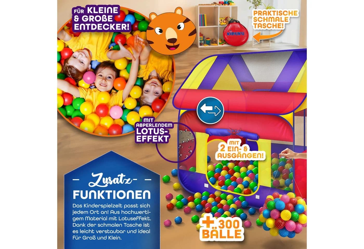 KIDUKU Bällebad Spielzelt mit 300 Bällen + Tasche für drinnen und draußen - Bild 5