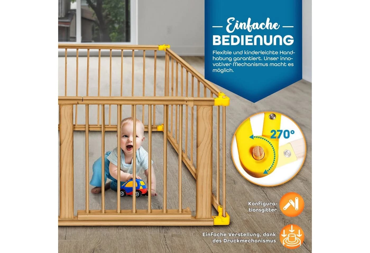 KIDUKU Laufgitter 7,2 m XXL klappbar inkl. Tür aus Kiefer-Massivholz - Bild 4