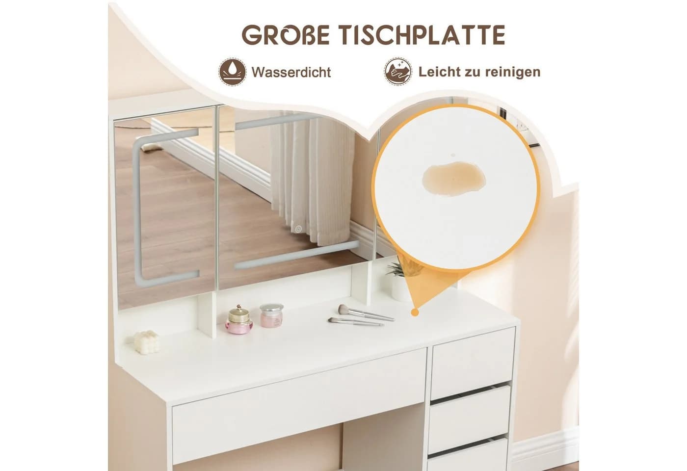 Thanaddo Schminktisch mit LED-Beleuchtung, 105 cm - Bild 3