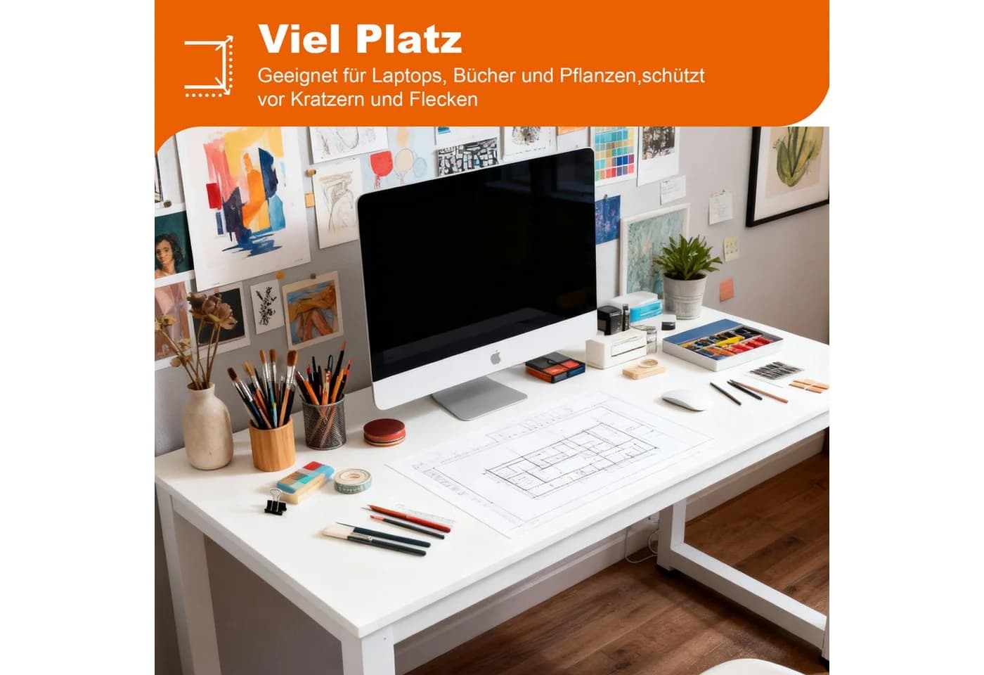 Thanaddo Arbeitstisch Moderner Weißer Schreibtisch - Bild 5