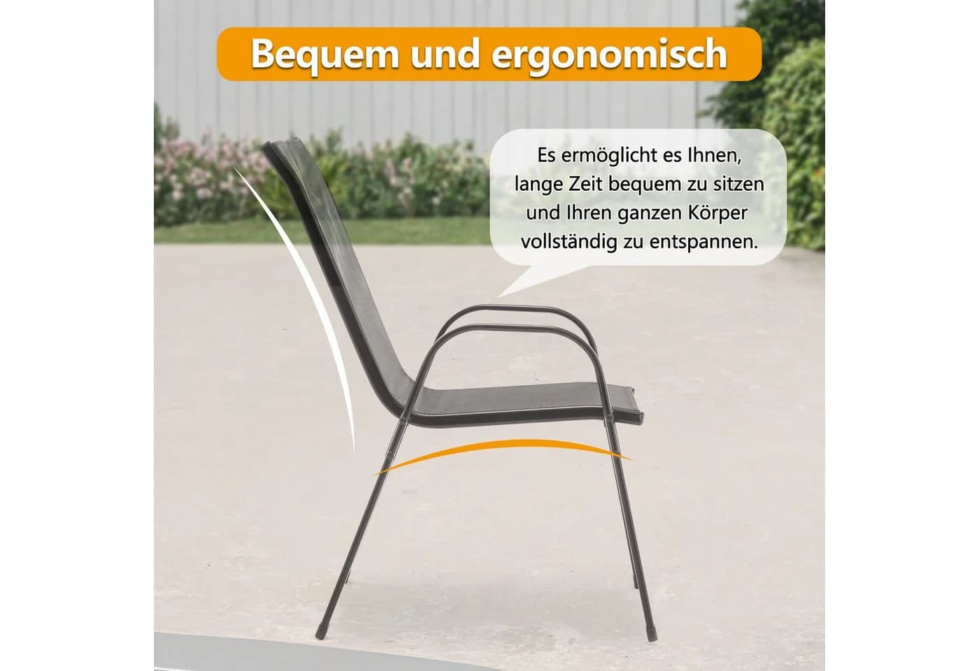 GIHAUVIA Gartenstuhl 4er-Set Grau Metall Stapelbar - Bild 3