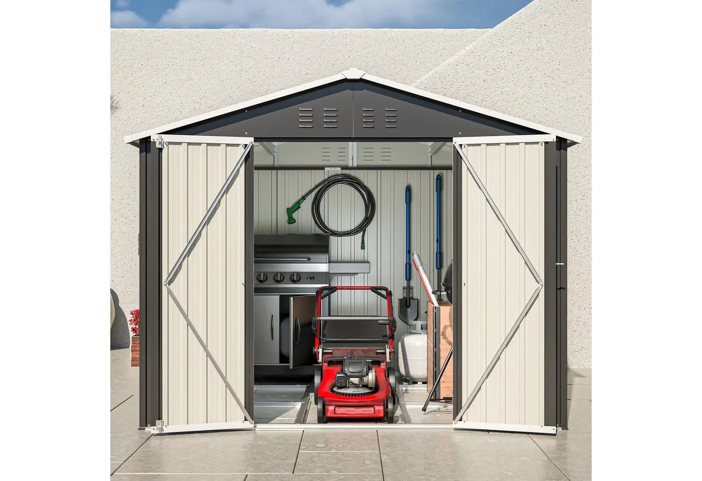 GIHAUVIA Gartenhaus Metall Gerätehaus Schwarz mit Pultdach - Bild 2