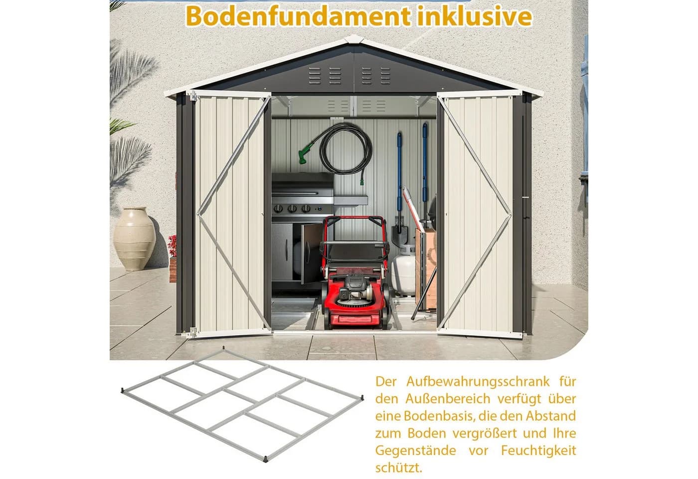 GIHAUVIA Gartenhaus Metall Gerätehaus Schwarz mit Pultdach - Bild 3