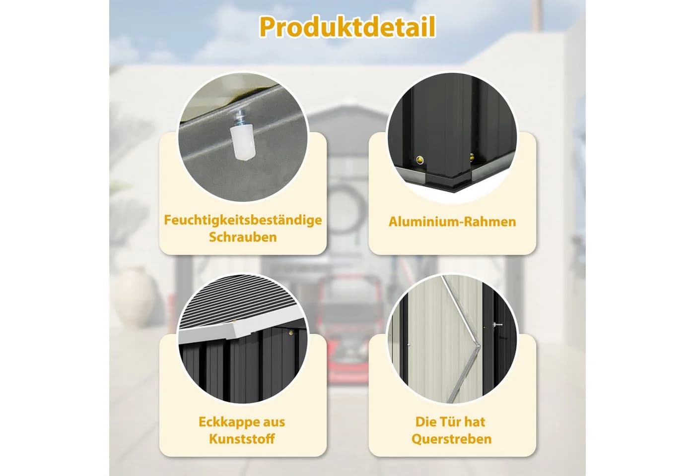 GIHAUVIA Gartenhaus Metall Gerätehaus Schwarz mit Pultdach - Bild 4