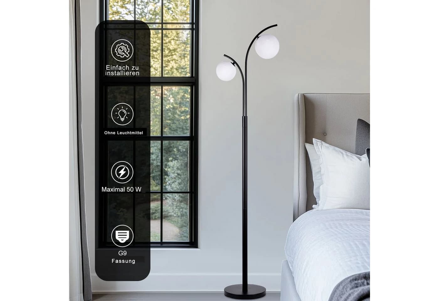 STANBOW Stehlampe Mond-Optik 160 cm Weiß Schwarz G9 - Bild 5