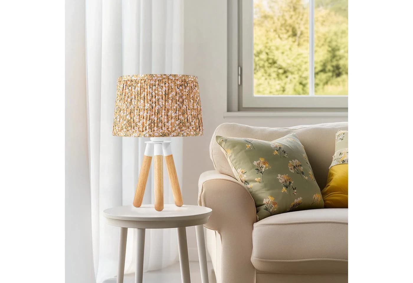 STANBOW Bettleuchte weiße Dreibein-Tischlampe aus Gummibaumholz - Bild 4
