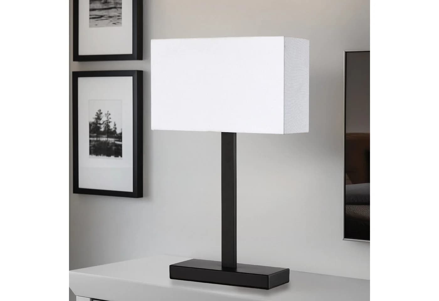STANBOW Tischleuchte Tischlampe mit Leinenschirm & Metallsockel im Modern-Stil, Schwarz, E27
