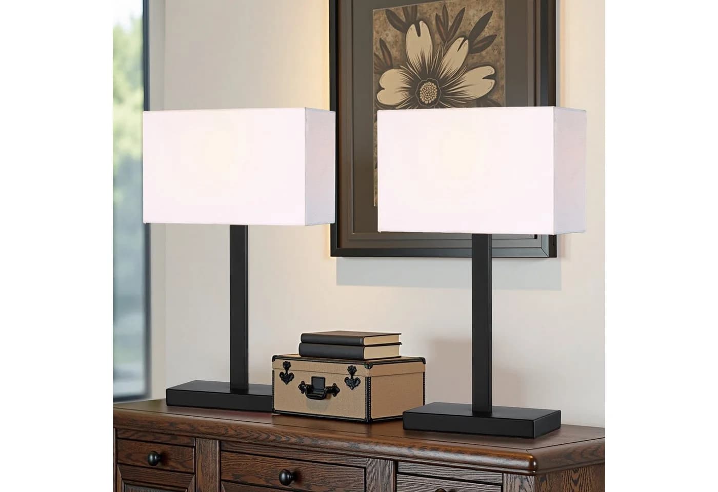 STANBOW Tischleuchte Tischlampe mit Leinenschirm & Metallsockel im Modern-Stil, Schwarz, E27 - Bild 3