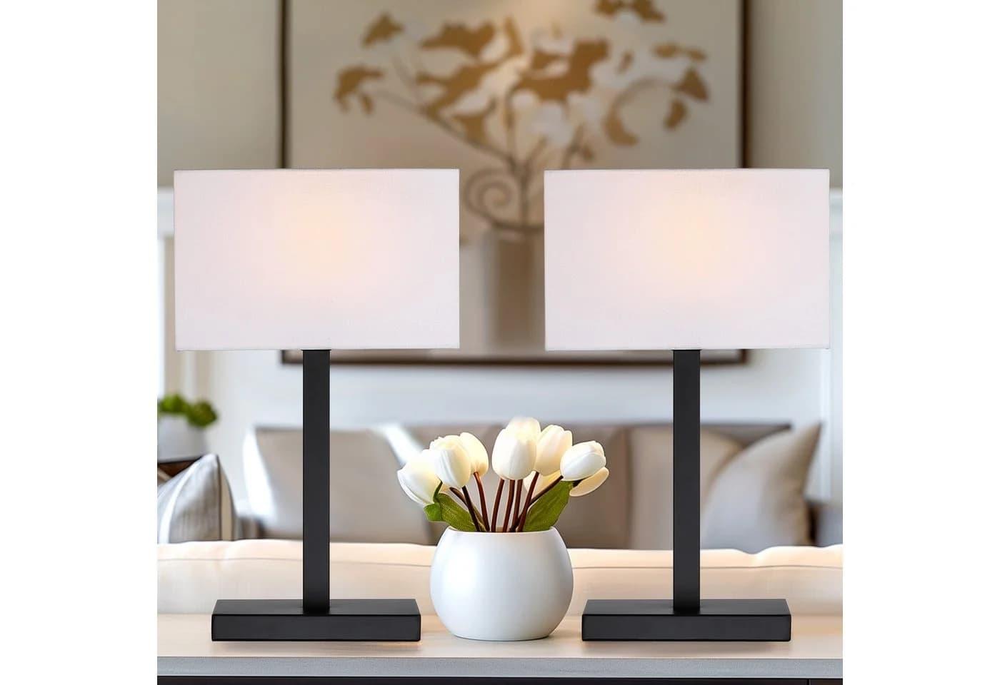 STANBOW Tischleuchte Tischlampe mit Leinenschirm & Metallsockel im Modern-Stil, Schwarz, E27 - Bild 4