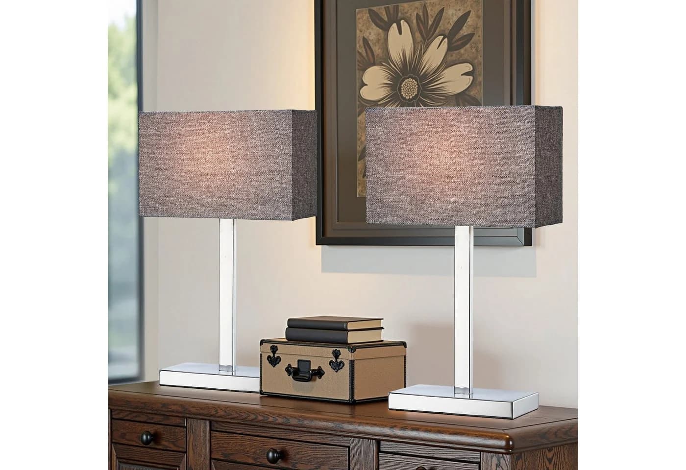 STANBOW Tischleuchte Tischlampe aus Metall mit Leinenschirm im Modern-Stil, ohne Leuchtmittel, E27 - Bild 3