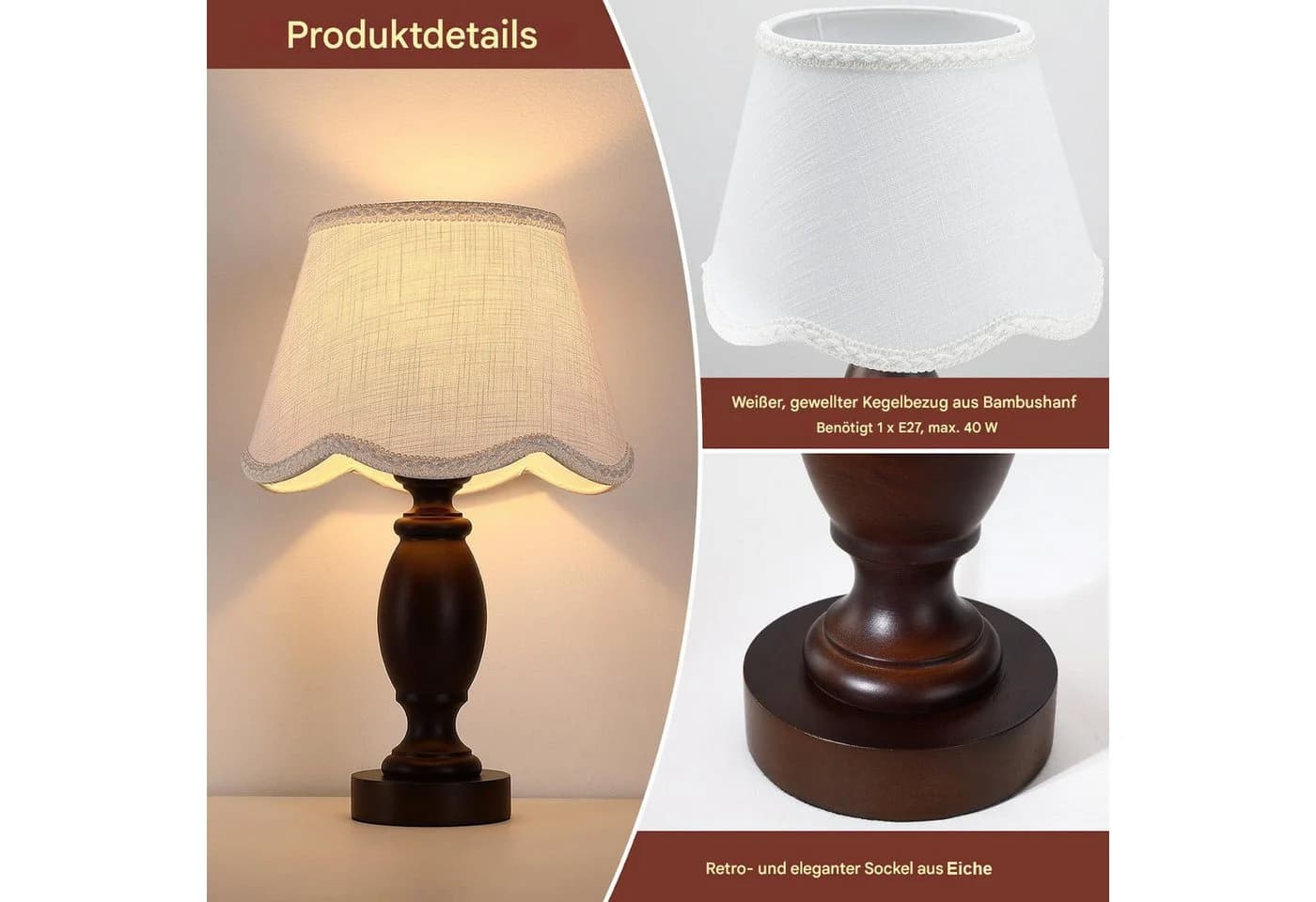 STANBOW Tischleuchte Klassisch Eiche LED Warmweiß - Bild 4