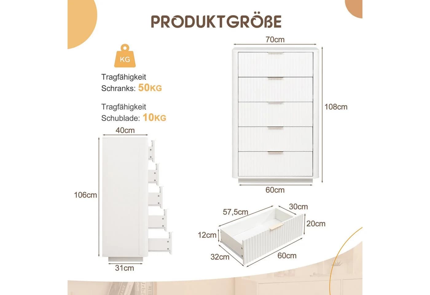Thanaddo Sideboard Weiß Modern mit Metallgriffen & Sanftlauf - Bild 3