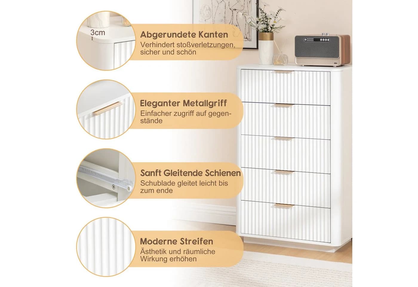 Thanaddo Sideboard Weiß Modern mit Metallgriffen & Sanftlauf - Bild 5