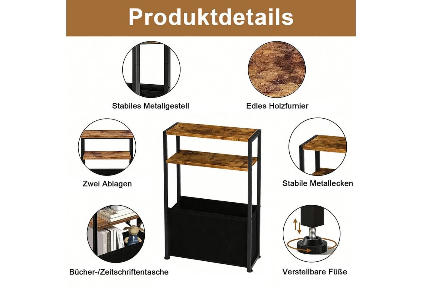 HEYHIPPO Ablageregal Schmaler Tisch mit Stoffkorb 65x40cm - Bild 4