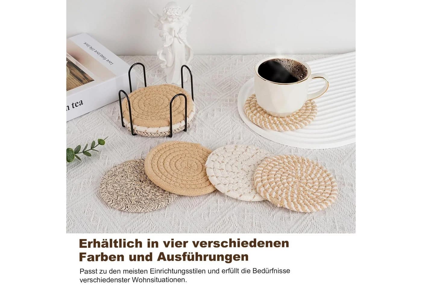 HEYHIPPO Becheruntersetzer Set 8er Rund Baumwolle Braun - Bild 4