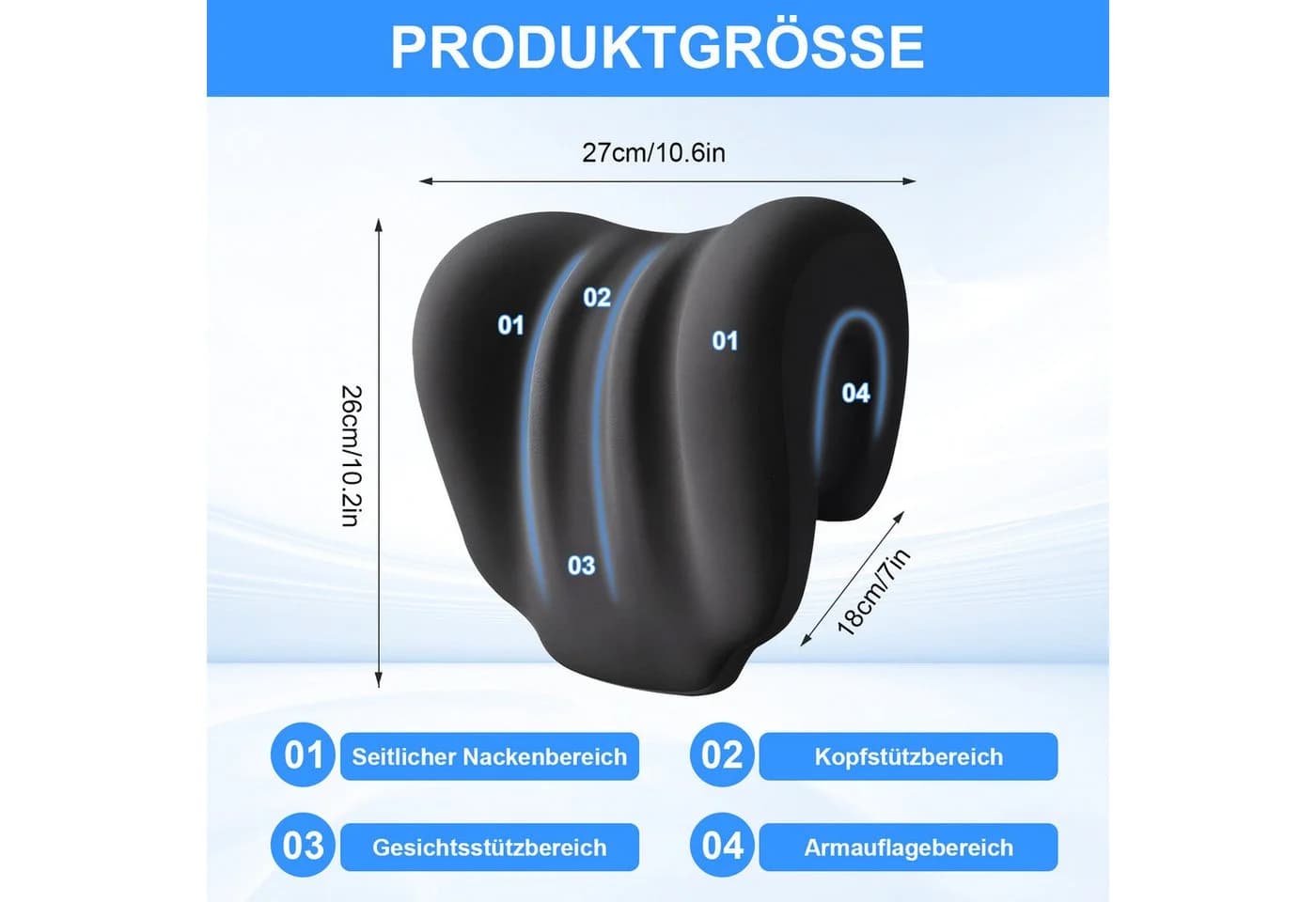 HEYHIPPO Nackenkissen Memory Foam Schwarz Ergonomisch - Bild 3