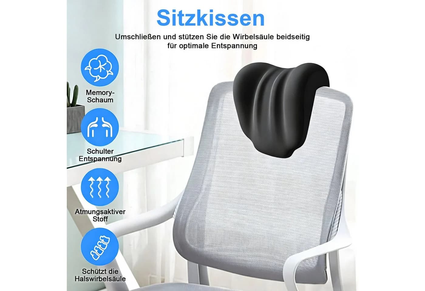 HEYHIPPO Nackenkissen Memory Foam Schwarz Ergonomisch - Bild 4