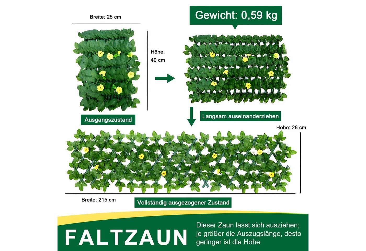 HEYHIPPO Kunsthecken-Sichtschutz Erweiterbar mit Kunstrosen Gelb - Bild 3