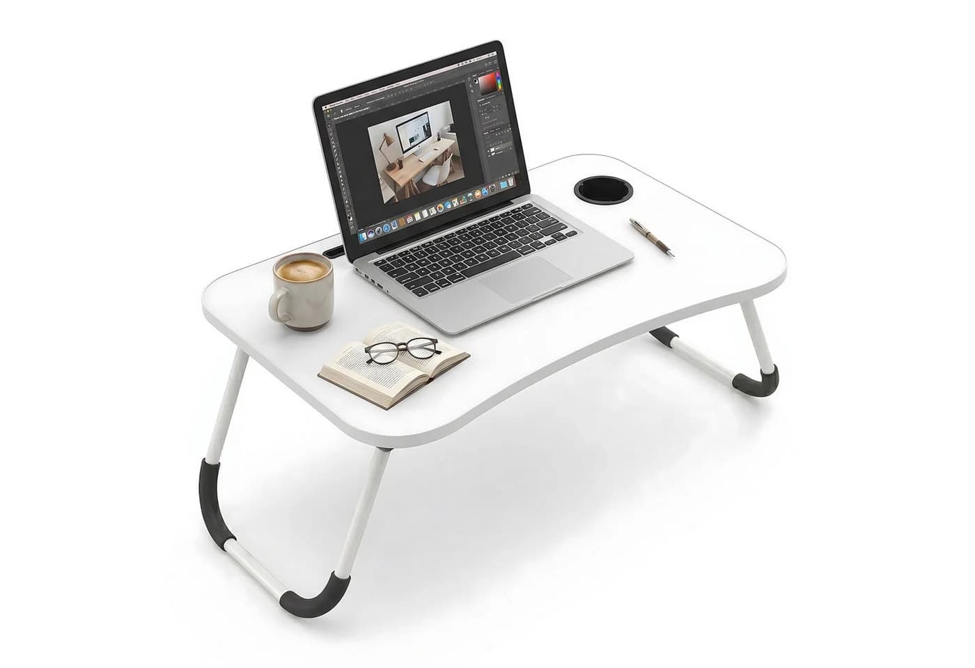 HEYHIPPO Klappbarer Laptoptisch 60x40 cm Weiß mit Getränkehalter - Bild 2