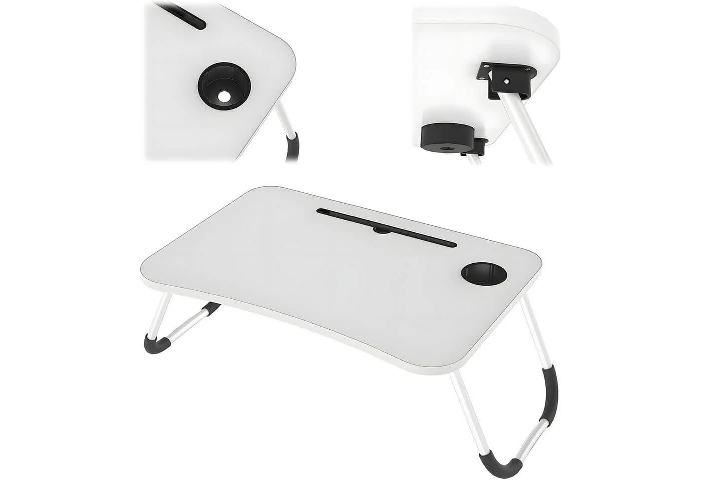 HEYHIPPO Klappbarer Laptoptisch 60x40 cm Weiß mit Getränkehalter - Bild 3