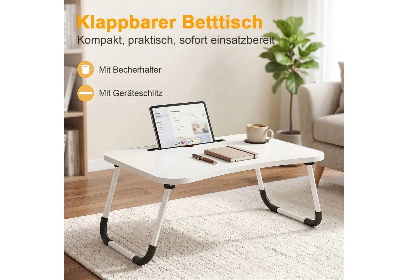 HEYHIPPO Klappbarer Laptoptisch 60x40 cm Weiß mit Getränkehalter - Bild 4