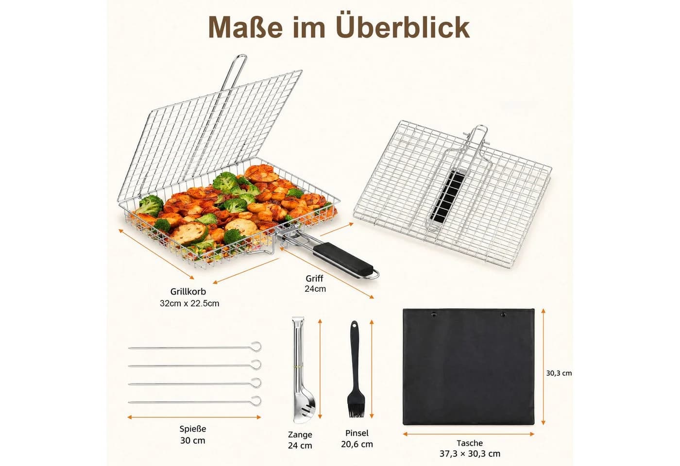 HEYHIPPO Grillkorb Edelstahl Set mit Zubehör & Tasche