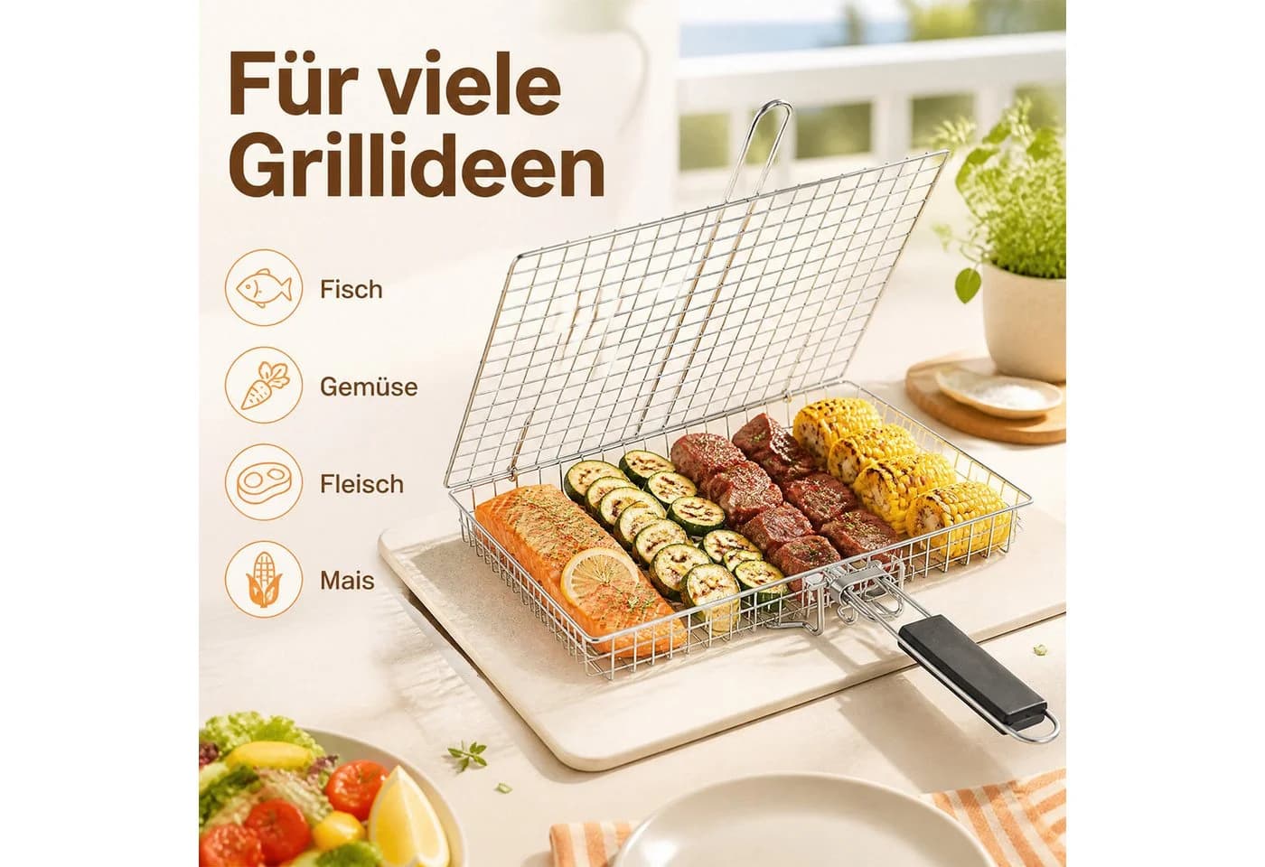 HEYHIPPO Grillkorb Edelstahl Set mit Zubehör & Tasche - Bild 5
