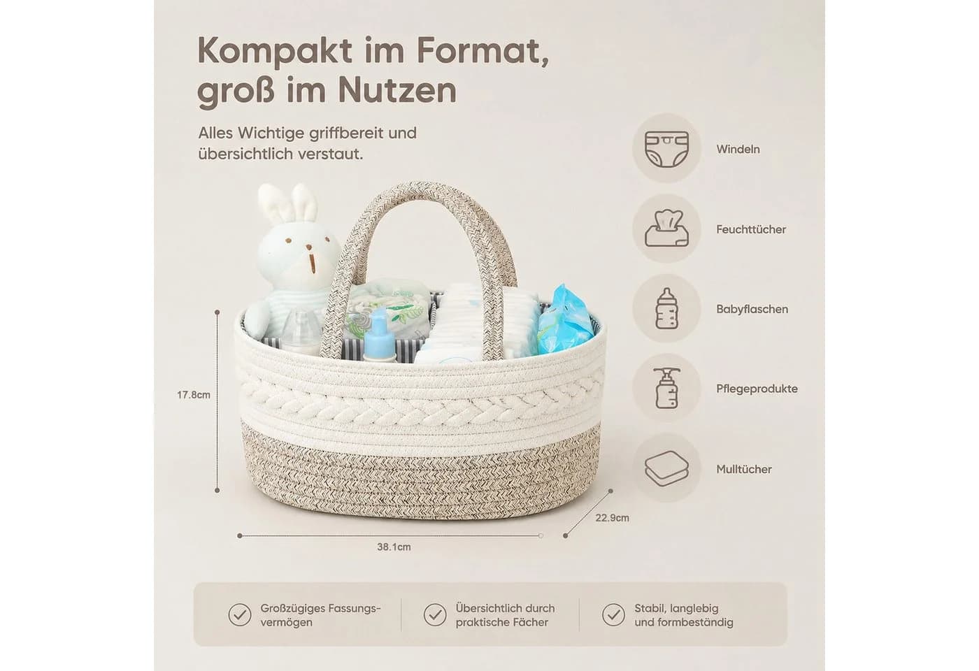 HEYHIPPO Aufbewahrungskorb Braun Baumwolle mit Trennfach