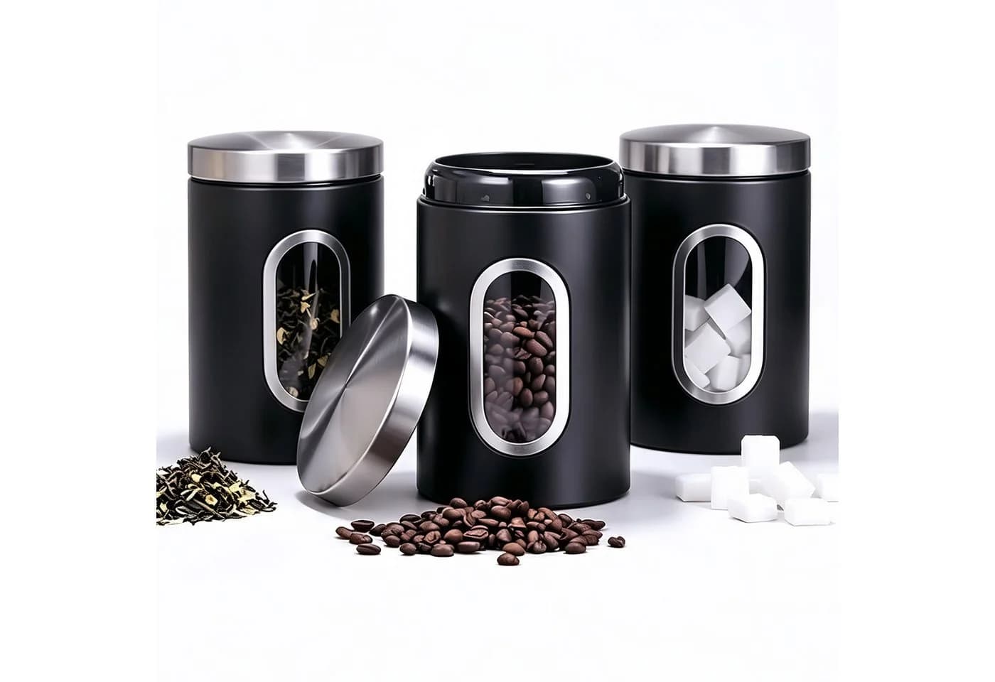 HEYHIPPO Kaffeedose 3er Set Edelstahl Schwarz Luftdicht - Bild 2