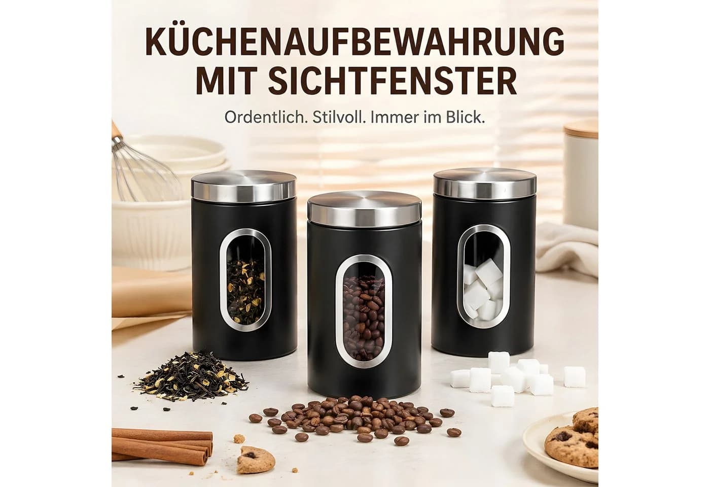 HEYHIPPO Kaffeedose 3er Set Edelstahl Schwarz Luftdicht - Bild 4