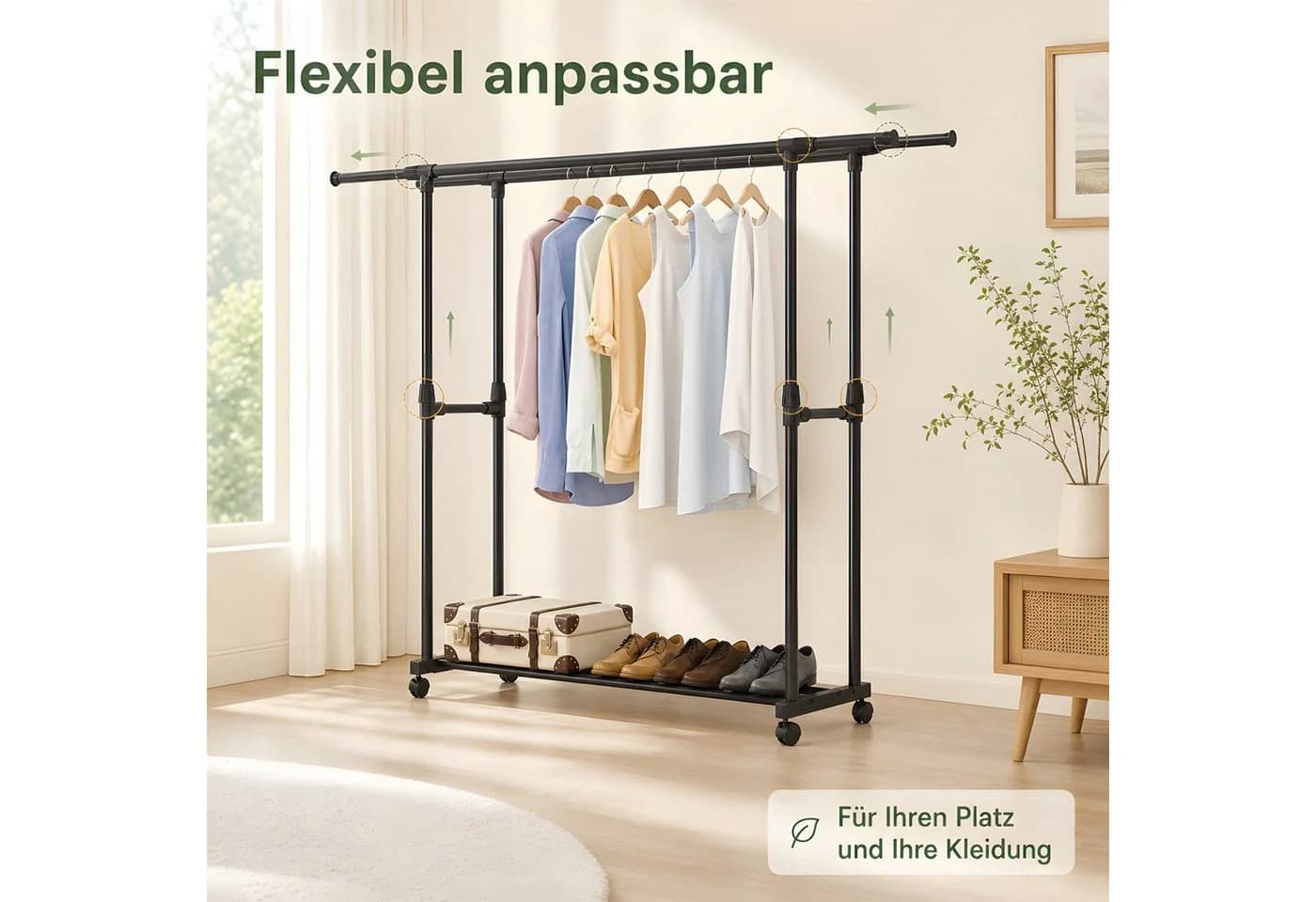HEYHIPPO Kleiderstange Schwarz Höhenverstellbar mit Rollen - Bild 4