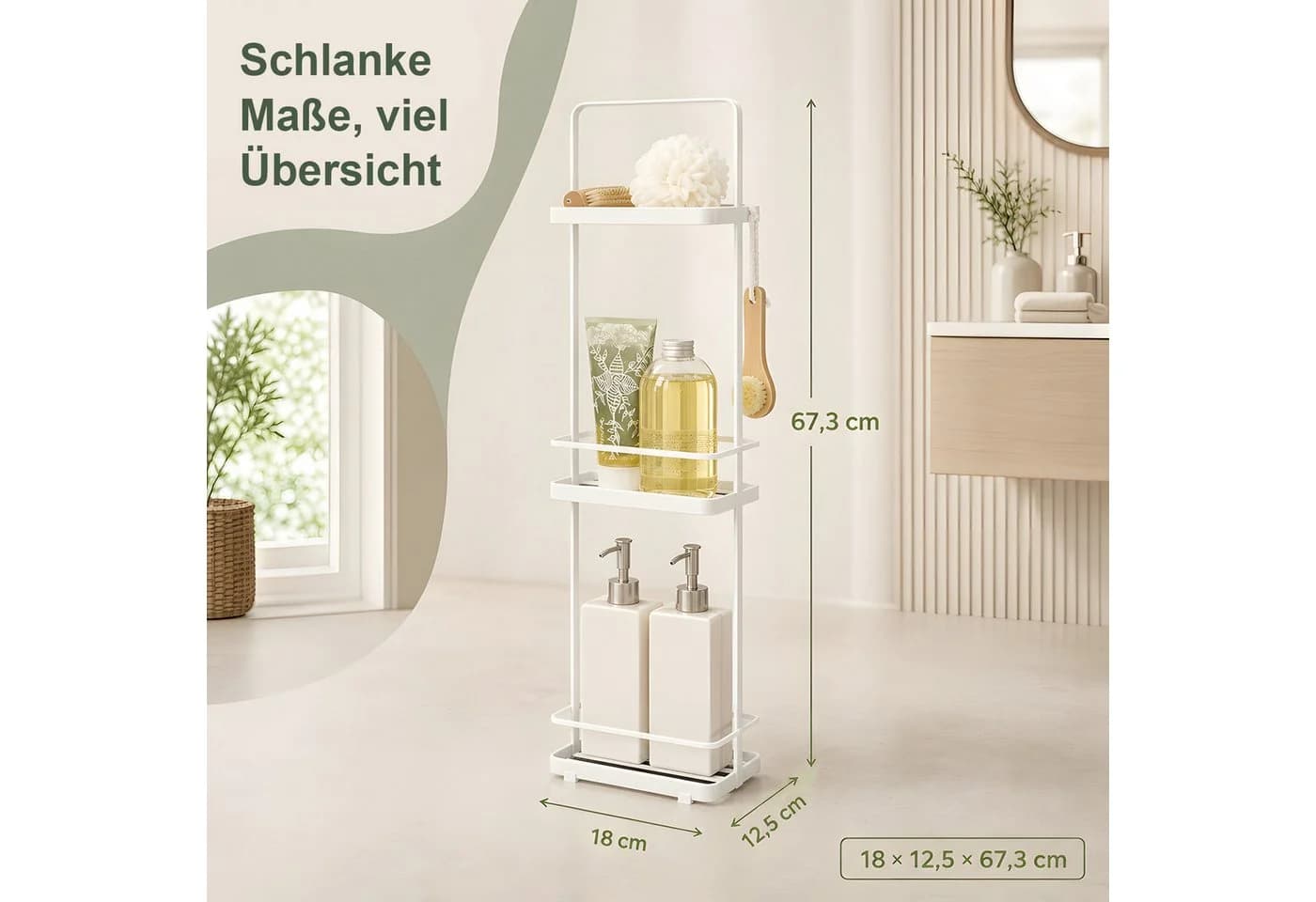 HEYHIPPO Duschregal 3-stöckig Weiß Eisen